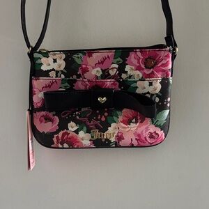 Juicy Couture Pink and Black Floral Crossbody Bag